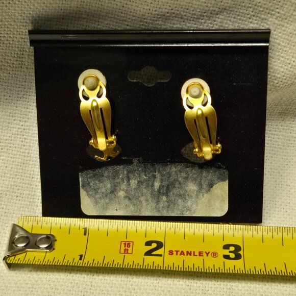 Vintage 80's Karl Lagerfeld Signed Wheat Stalk Clip On Earrings - Picture 2 of 6